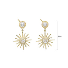 Load image into Gallery viewer, 925 Sterling Plated Silver Gold Elegant Fashion Sun Imitation Pearl Earrings with Cubic Zirconia
