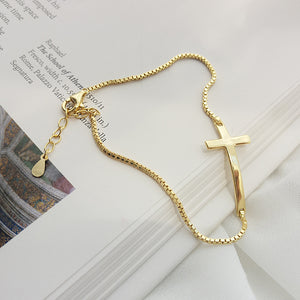 925 Sterling Silver Plated Gold Simple Fashion Cross Bracelet