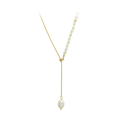 Fashion Temperament Plated Gold Beaded Irregular Imitation Pearl Adjustable 316L Stainless Steel Necklace