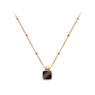 Simple Fashion Plated Rose Gold Geometric Square Black Shell 316L Stainless Steel Pendant with Necklace