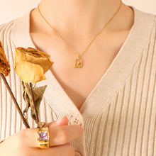 Load image into Gallery viewer, Fashion Simple Plated Gold Rose Geometric Pendant with Cubic Zirconia and Necklace