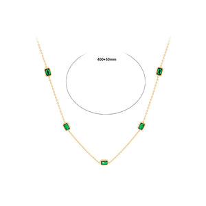 Fashion Simple Plated Gold 316L Stainless Steel Geometric Square Necklace with Green Cubic Zirconia