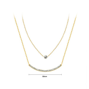 Simple and Creative Plated Gold Smiley Curved Geometric 316L Stainless Steel Double Layer Necklace with Cubic Zirconia