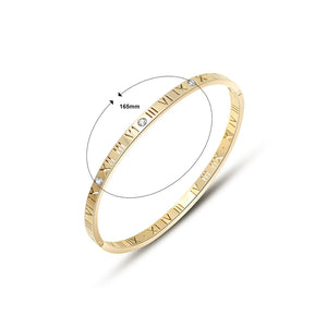 (undefine)Fashion Temperament Plated Gold 316L Stainless Steel Hollow Roman Numeral Geometric Bracelet with Cubic Zirconia