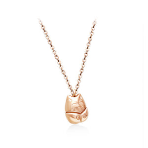 Simple and Cute Plated Rose Gold 316L Stainless Steel Lucky Cat Pendant with Necklace