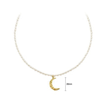 Load image into Gallery viewer, Fashion Elegant Plated Gold 316L Stainless Steel Moon Pendant with Imitation Pearl Necklace