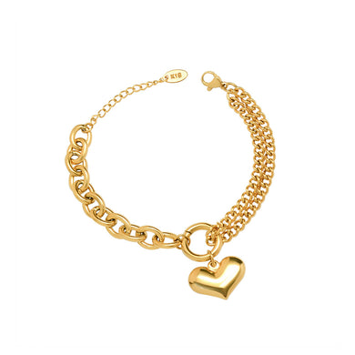Fashion Simple Plated Gold 316L Stainless Steel Heart Double Layer Bracelet
