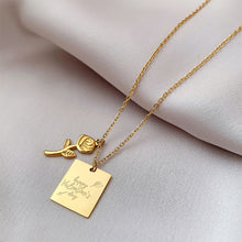 Load image into Gallery viewer, Fashion Elegant Plated Gold 316L Stainless Steel Rose Geometric Square Pendant with Necklace