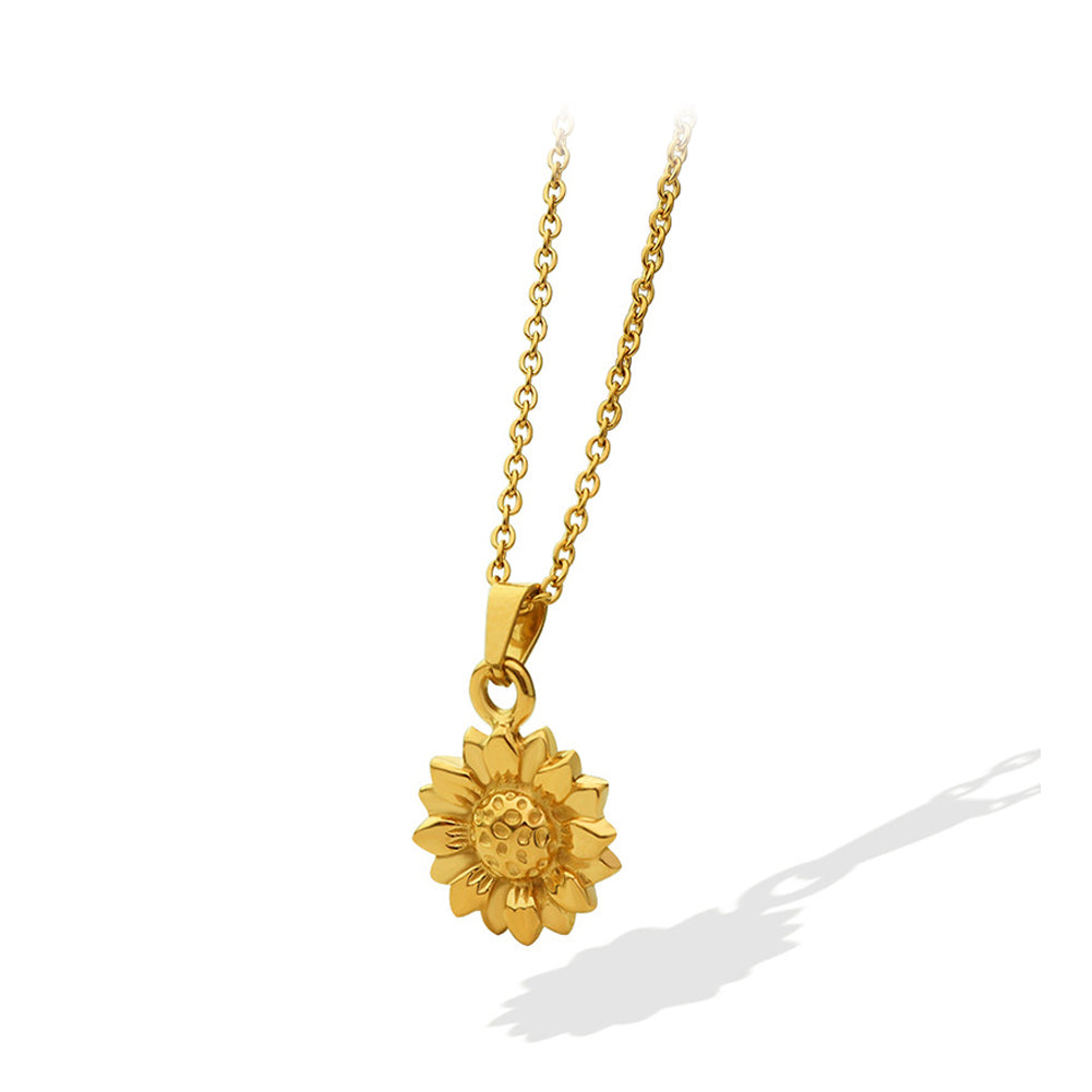 Fashion Temperament Plated Gold 316L Stainless Steel Sunflower Pendant with Necklace