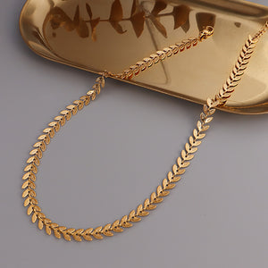Fashion Elegant Plated Gold 316L Stainless Steel Leaf Short Necklace