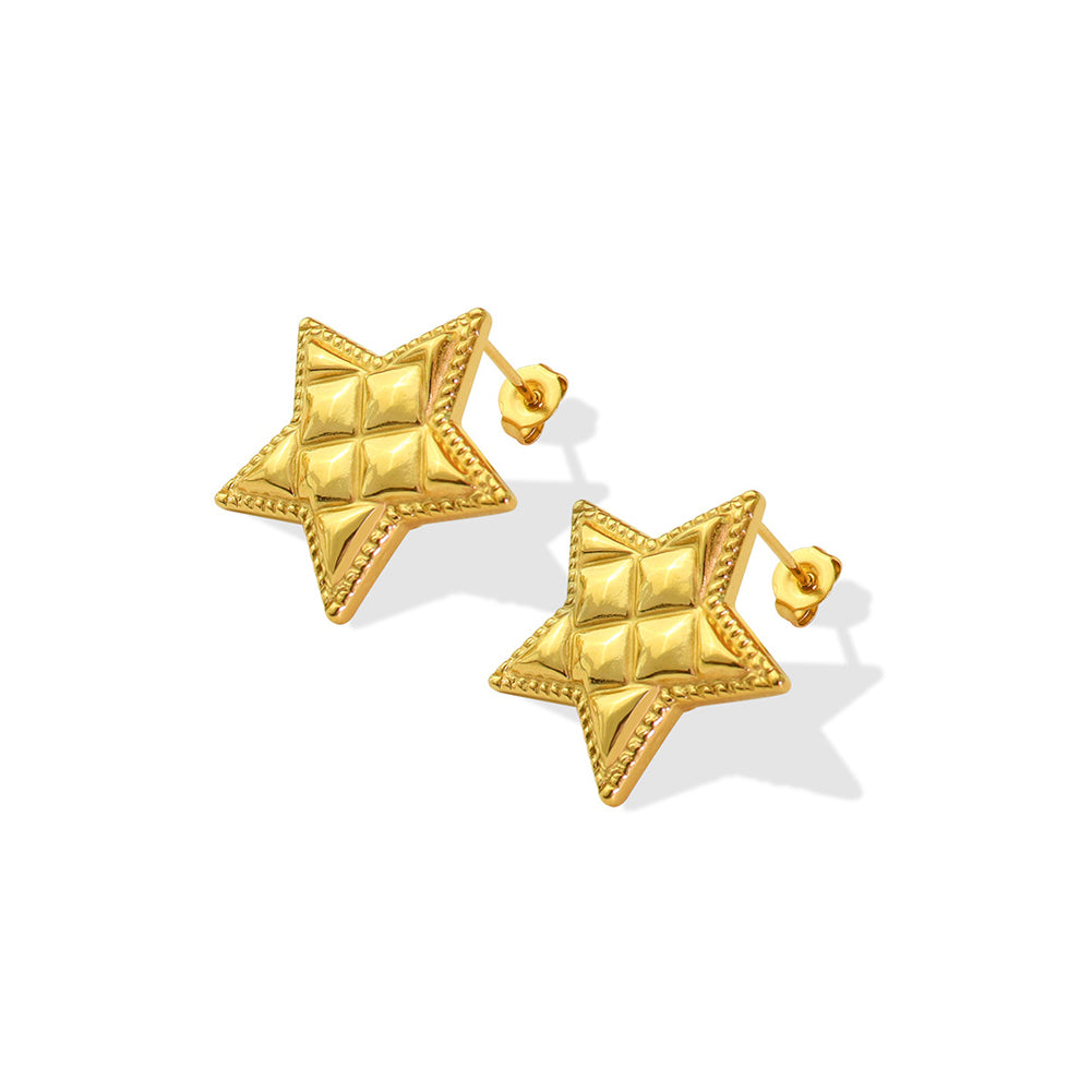 Simple Temperament Plated Gold 316L Stainless Steel Pattern Star Stud Earrings