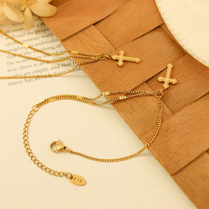 Fashion Simple Plated Gold 316L Stainless Steel Cross Bracelet