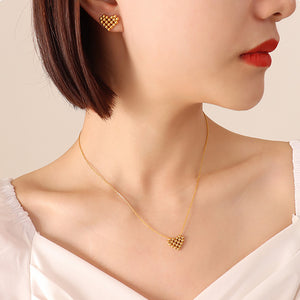 Fashion Simple Plated Gold 316L Stainless Steel Round Bead Heart Pendant with Necklace