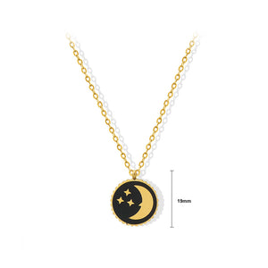Fashion Simple Plated Gold 316L Stainless Steel Moon Star Round Pendant with Necklace