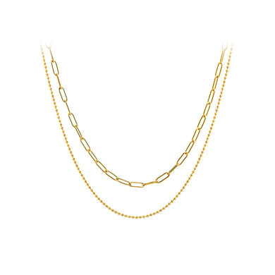 Simple Fashion Plated Gold 316L Stainless Steel Geometric Chain Double Layer Necklace