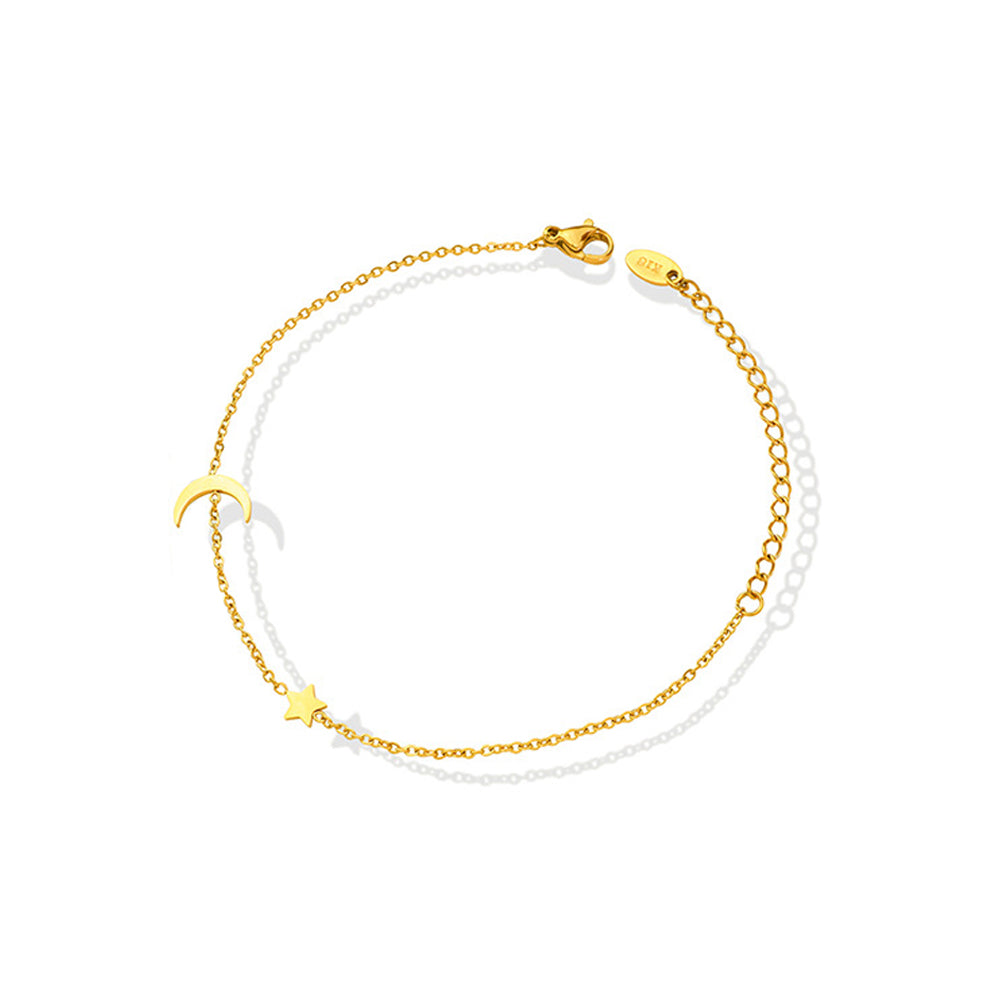 Simple Fashion Plated Gold 316L Stainless Steel Moon Star Bracelet