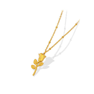 Fashion Elegant Plated Gold 316L Stainless Steel Rose Pendant with Necklace