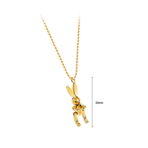 Fashion Temperament Plated Gold 316L Stainless Steel Mechanical Rabbit Pendant with Necklace