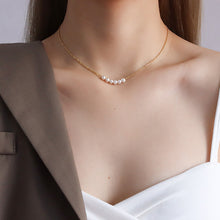 Load image into Gallery viewer, Simple Fashion Plated Gold 316L Stainless Steel Geometric Imitation Pearl Pendant with Necklace