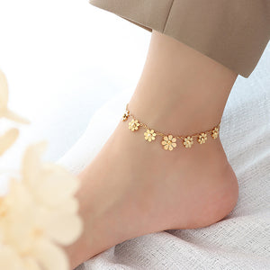 Fashion Elegant Plated Gold 316L Stainless Steel Daisy Anklet