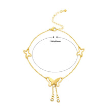 Load image into Gallery viewer, Fashion Simple Plated Gold 316L Stainless Steel Butterfly Tassel Anklet with Cubic Zirconia