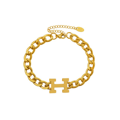 Fashion Personality Plated Gold 316L Stainless Steel Alphabet H Chain Bracelet