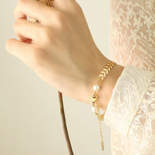 Load image into Gallery viewer, Fashion and Elegant Plated Gold 316L Stainless Steel Wheat Bracelet with Imitation Pearls