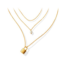 Load image into Gallery viewer, Fashion Simple Plated Gold 316L Stainless Steel Lock Pendant with Imitation Pearl and Three Layer Necklace
