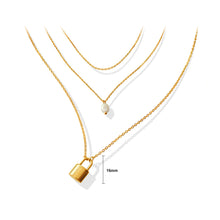 Load image into Gallery viewer, Fashion Simple Plated Gold 316L Stainless Steel Lock Pendant with Imitation Pearl and Three Layer Necklace