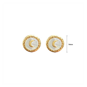 Fashion Temperament Plated Gold 316L Stainless Steel Moon Geometric Round Stud Earrings with White Shell