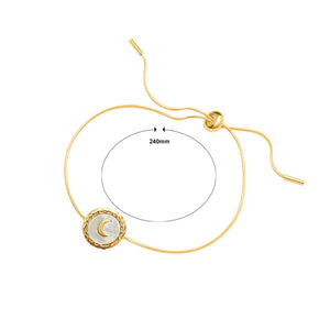 Fashion Temperament Plated Gold 316L Stainless Steel Moon Geometric Round White Shell Adjustable Bracelet