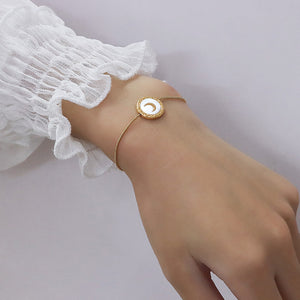 Fashion Temperament Plated Gold 316L Stainless Steel Moon Geometric Round White Shell Adjustable Bracelet
