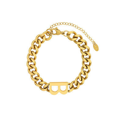 Fashion Personality Plated Gold 316L Stainless Steel Alphabet B Chain Bracelet