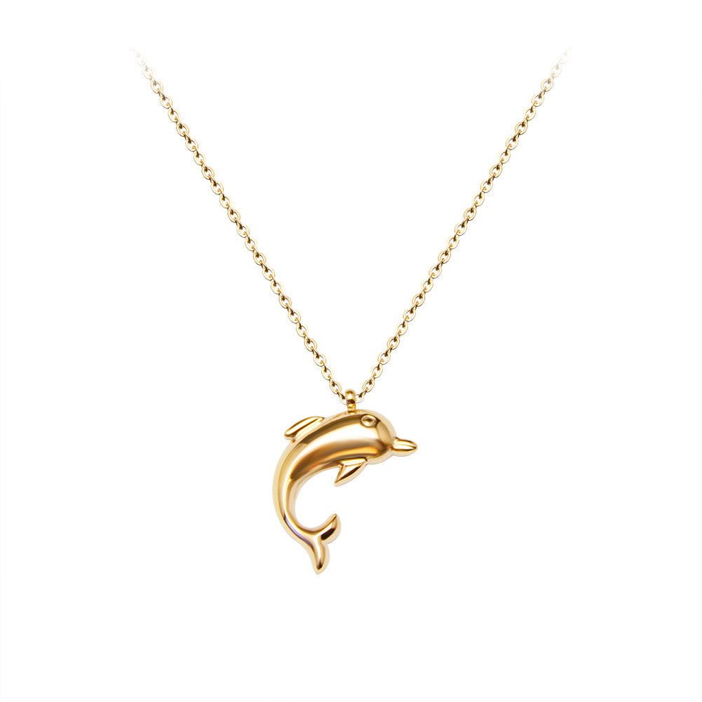 Fashion Cute Plated Gold 316L Stainless Steel Dolphin Pendant with Necklace
