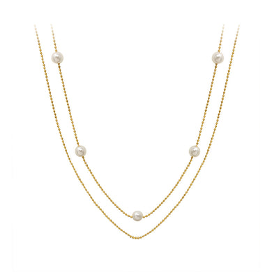 Simple Temperament Plated Gold 316L Stainless Steel Imitation Pearl Geometric Double Layer Necklace