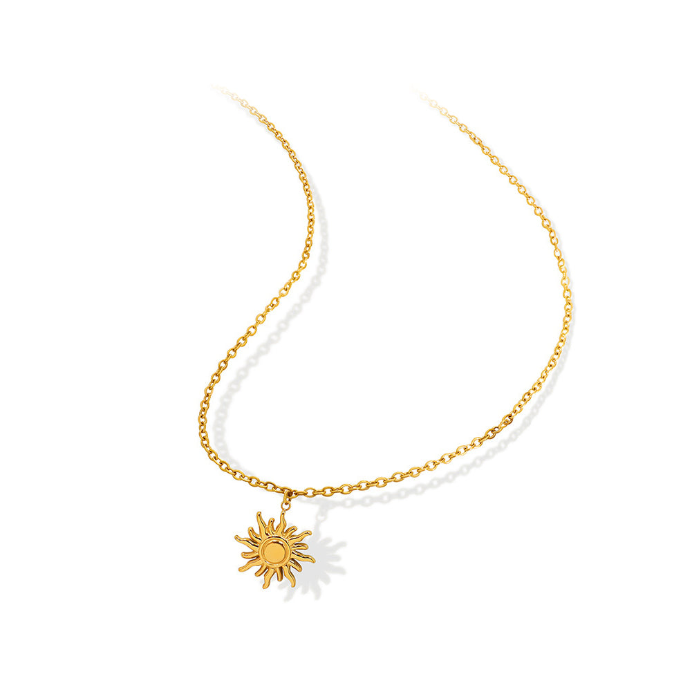 Fashion Personality Plated Gold 316L Stainless Steel Sun Pendant with Necklace