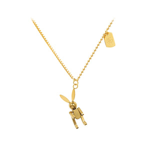 Simple Personality Plated Gold 316L Stainless Steel Mechanical Rabbit Pendant with Necklace