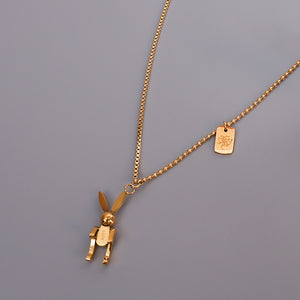 Simple Personality Plated Gold 316L Stainless Steel Mechanical Rabbit Pendant with Necklace