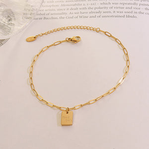 Simple and Fashion Plated Gold 316L Stainless Steel Good Luck Geometric Square Anklet