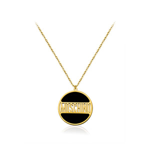 Simple Personality Plated Gold 316L Stainless Steel Hollow Moschino Geometric Round Pendant with Necklace