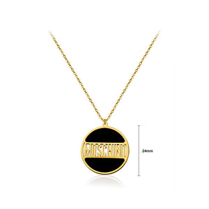 Simple Personality Plated Gold 316L Stainless Steel Hollow Moschino Geometric Round Pendant with Necklace
