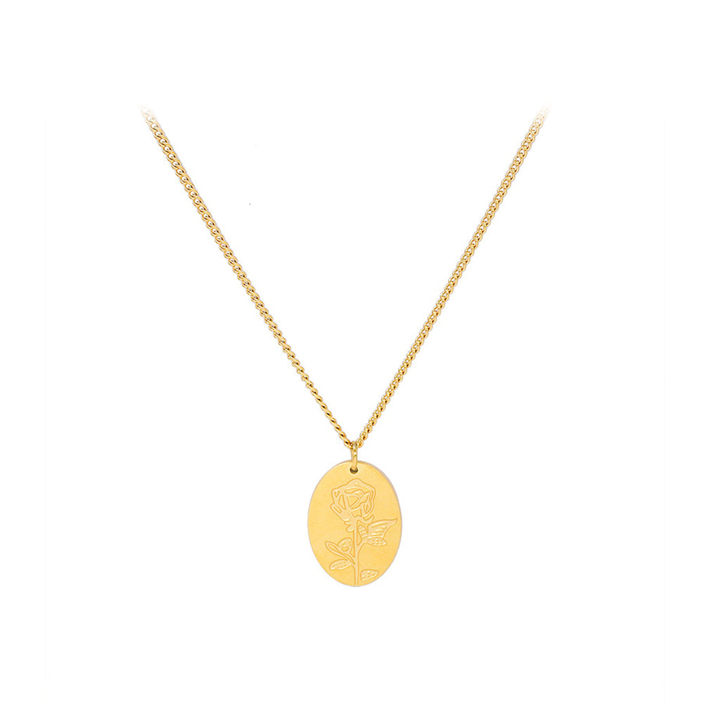 Fashion Elegant Plated Gold 316L Stainless Steel Rose Geometric Oval Pendant with Necklace