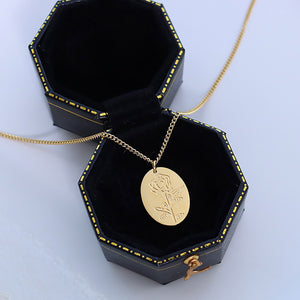 Fashion Elegant Plated Gold 316L Stainless Steel Rose Geometric Oval Pendant with Necklace