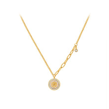 Load image into Gallery viewer, Fashion Elegant Plated Gold 316L Stainless Steel Rose Flower Round Pendant with Cubic Zirconia and Necklace