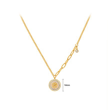 Load image into Gallery viewer, Fashion Elegant Plated Gold 316L Stainless Steel Rose Flower Round Pendant with Cubic Zirconia and Necklace