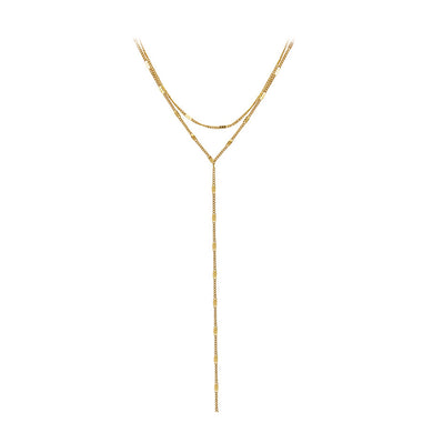 Simple Temperament Plated Gold 316L Stainless Steel Geometric Tassel Pendant with Double Layer Necklace