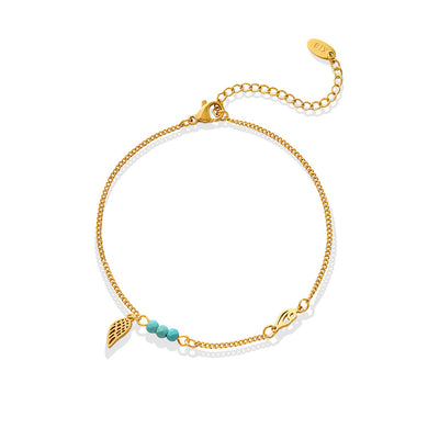 Simple Fashion Plated Gold 316L Stainless Steel Angel Wings Imitation Turquoise Anklet