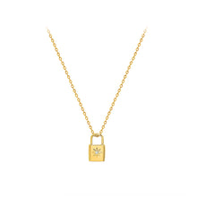 Load image into Gallery viewer, Simple Personality Plated Gold 316L Stainless Steel Lock Pendant with Cubic Zirconia and Necklace
