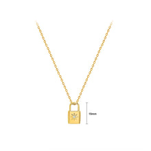 Load image into Gallery viewer, Simple Personality Plated Gold 316L Stainless Steel Lock Pendant with Cubic Zirconia and Necklace