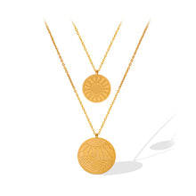 Load image into Gallery viewer, Fashion Simple Plated Gold 316L Stainless Steel Sunflower Pattern Geometric Round Pendant with Double Layer Necklace